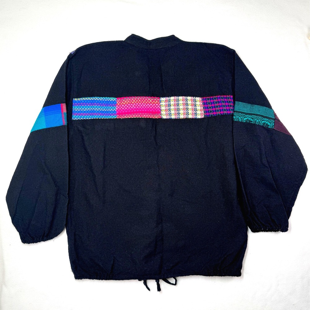 Andes Artesanias Vintage Wool Cotton Patchwork Henley Pullover‎ Sweater Black L - Picture 2 of 10